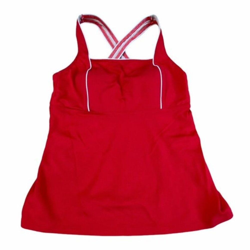 Lands End Womens Square Neck Tankini Swim Top 8L long Red - Picture 7 of 12